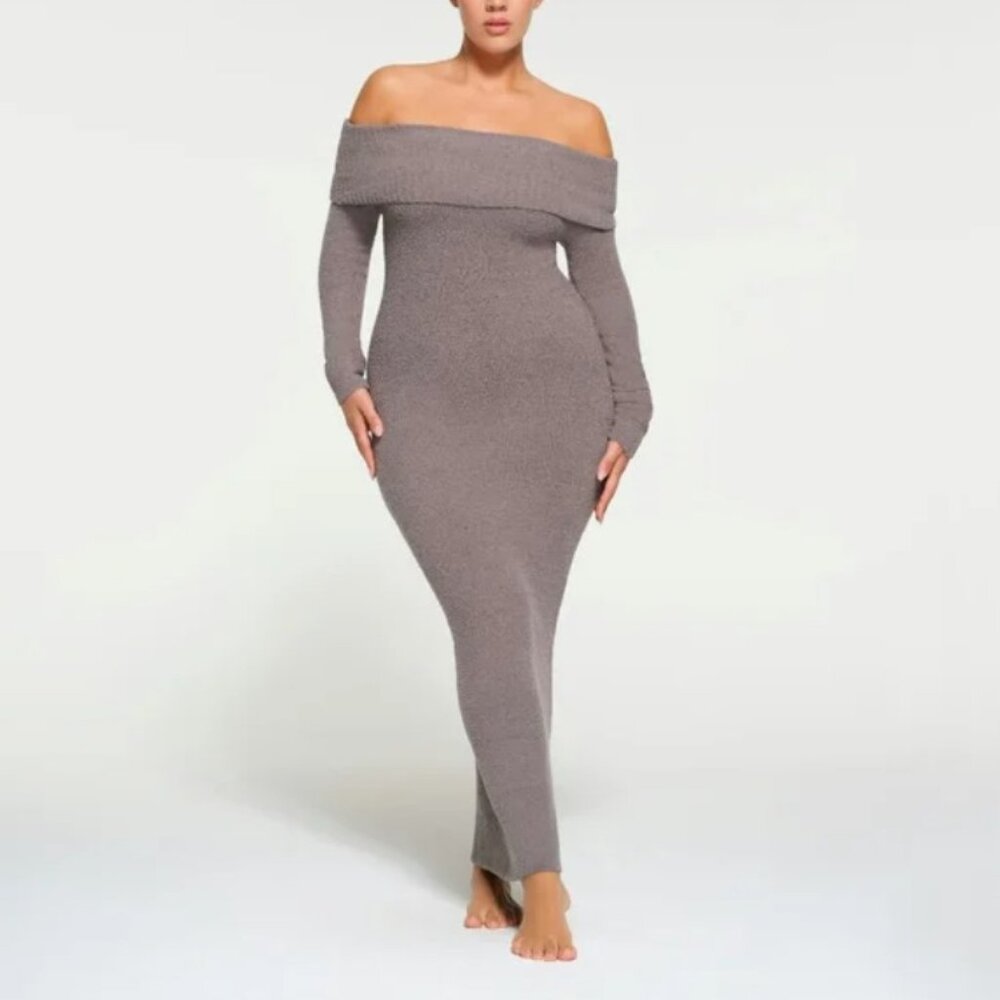 SKIMS Cozy Knit Dress Grey Chalk XL NWT